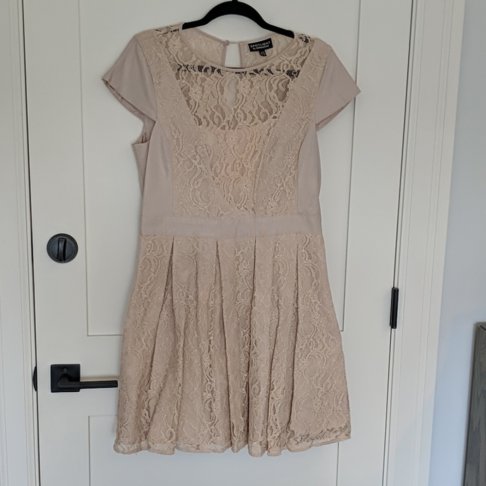 Warehouse cream lace panel dress